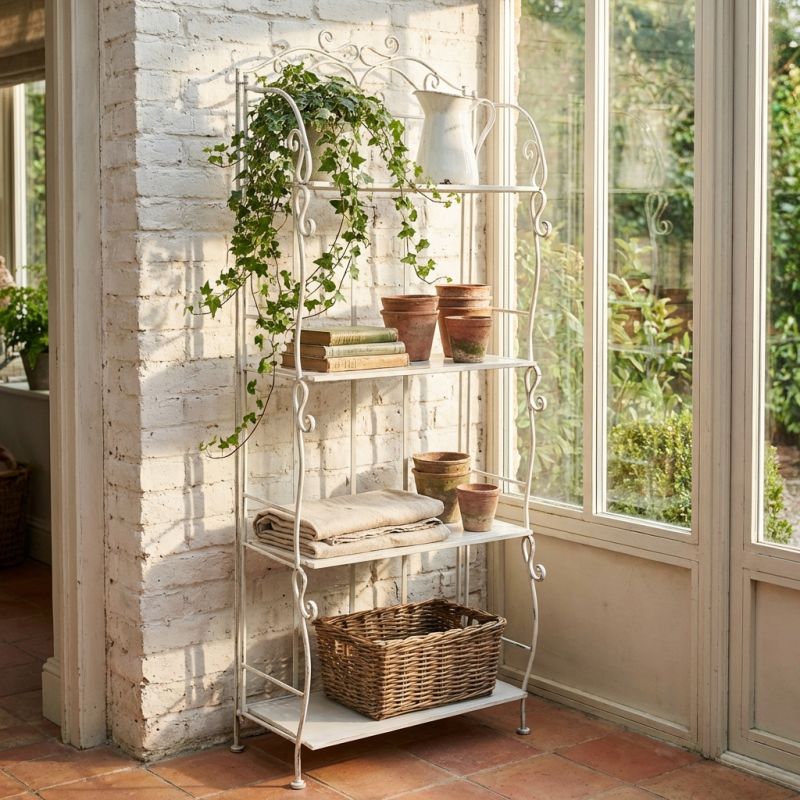 Scaffale 4 ripiani stile provenzale in ferro verniciato