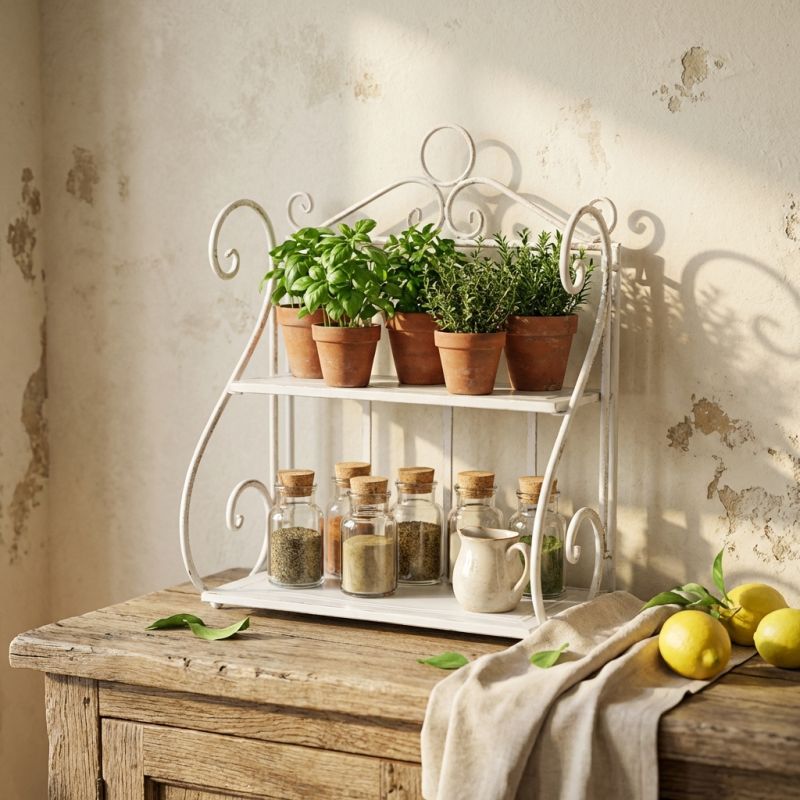 ISABELLE - mensola 2 piani stile provenzale in ferro verniciato