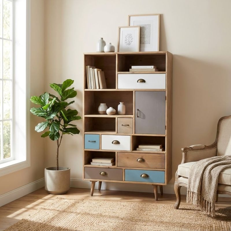 ADELINE - mobiletto 6 ripiani 1 anta 7 cassetti in mdf multicolor