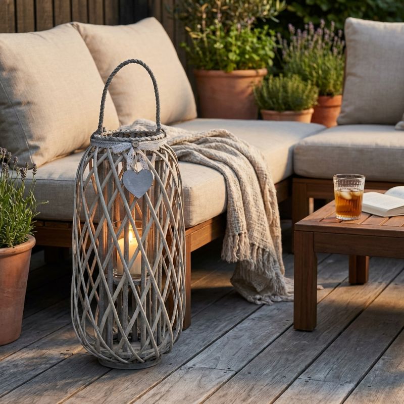 GENEVIEVE - lanterna in vimini tondo 18 x 66 cm