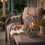 GENEVIEVE - lanterna in vimini tondo 14 x 35 cm