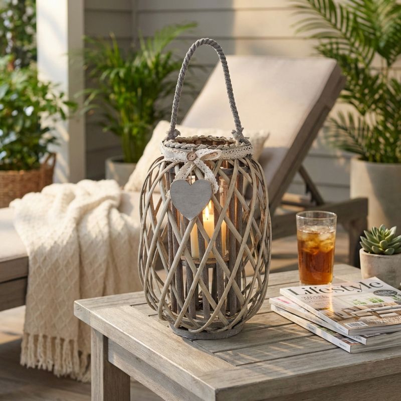 GENEVIEVE - lanterna in vimini tondo 14 x 35 cm