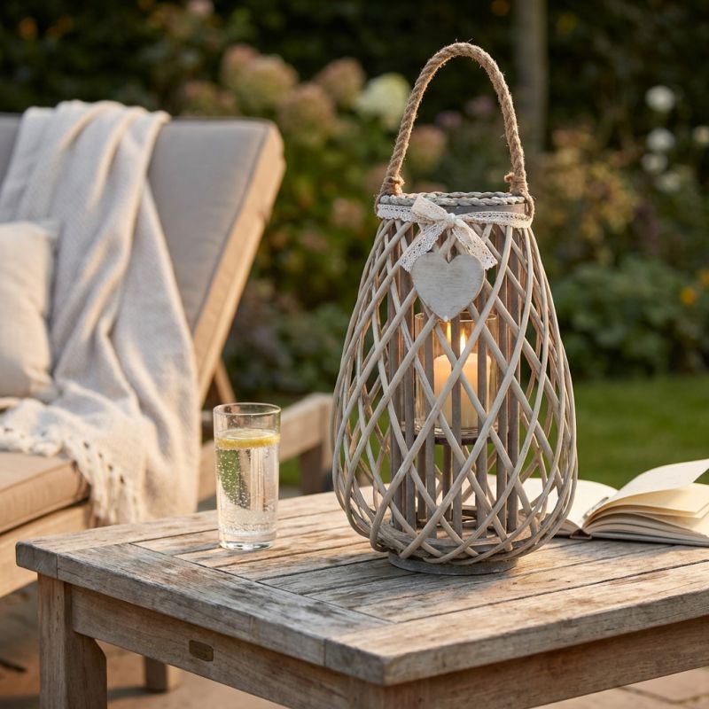 GEORGIE - lanterna in vimini tondo 15 x 30 cm