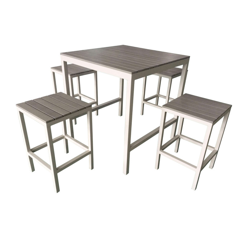 TAURUS - set tavolo bar completo con 4 sgabelli in alluminio
