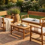 CAESAR - salotto da giardino in legno massiccio di acacia 2 posti completo di cuscini