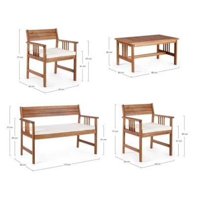 CAESAR - salotto da giardino in legno massiccio di acacia 2 posti completo di cuscini