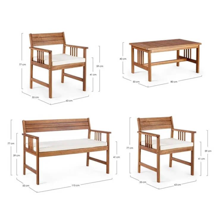 CAESAR - salotto da giardino in legno massiccio di acacia 2 posti completo di cuscini
