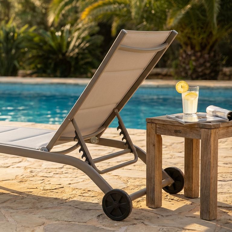 FELES - lettino da giardino impilabile in alluminio e textilene imbottito