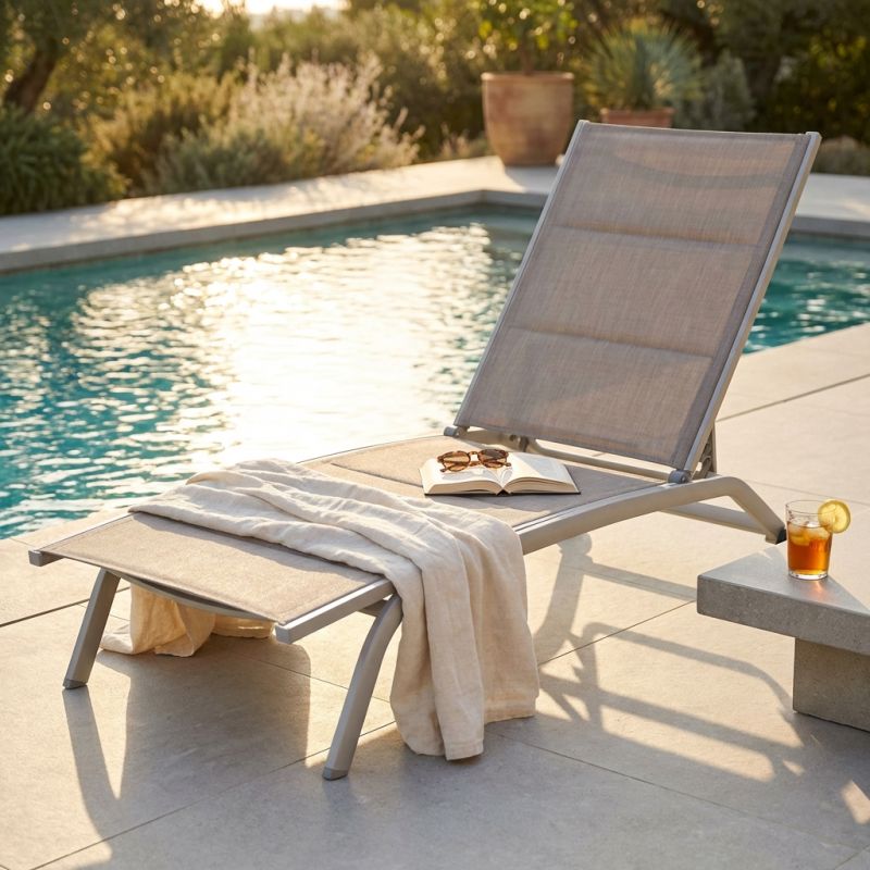 FELES - lettino da giardino impilabile in alluminio e textilene imbottito