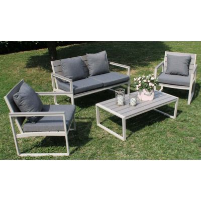 TORUS - salotto da giardino 4 posti in alluminio e polywood con cuscini