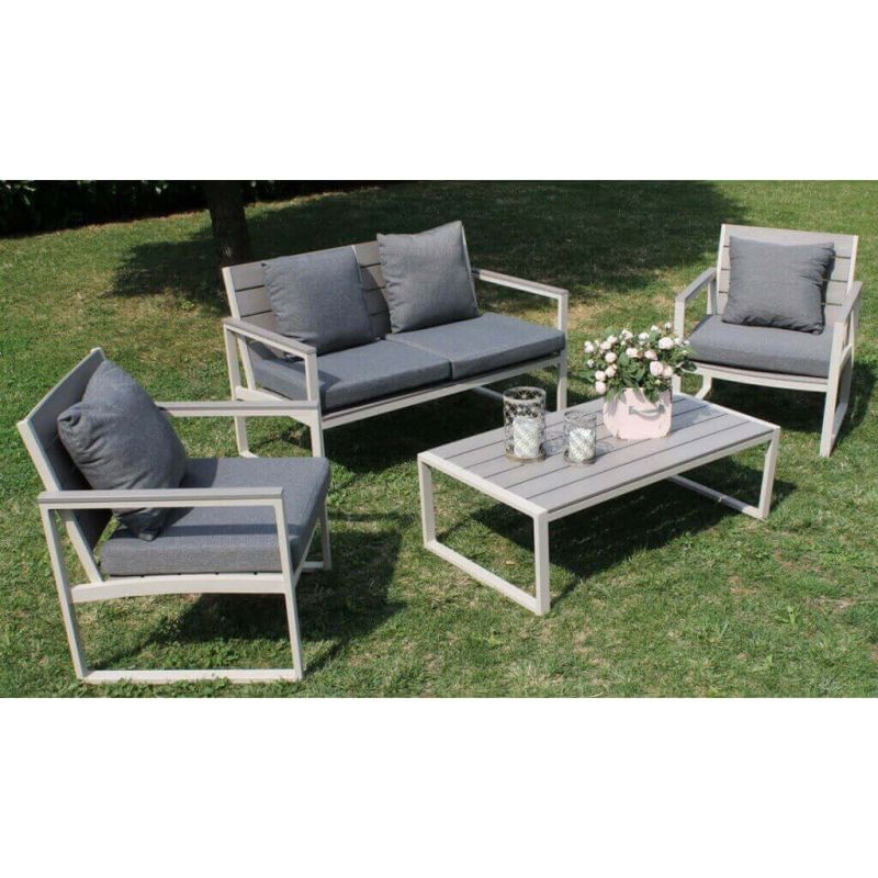 TORUS - salotto da giardino 4 posti in alluminio e polywood con cuscini