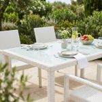 AXONA - tavolo intreccio in rattan sintetico e vetro