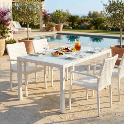 AXONA - tavolo intreccio in rattan sintetico e vetro