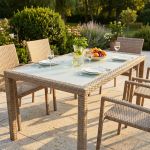 AXONA - tavolo intreccio in rattan sintetico e vetro