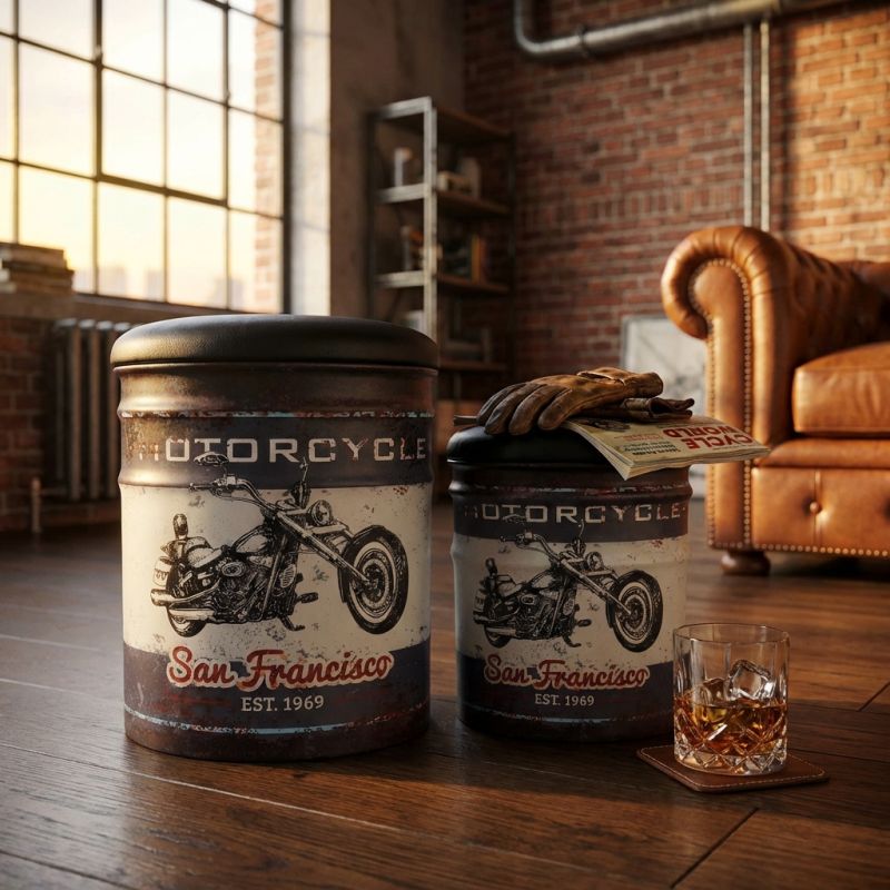 THEO - set di 2 pouf contenitore tondo poggiapiedi