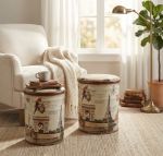 THEO - set di 2 pouf contenitore tondo poggiapiedi