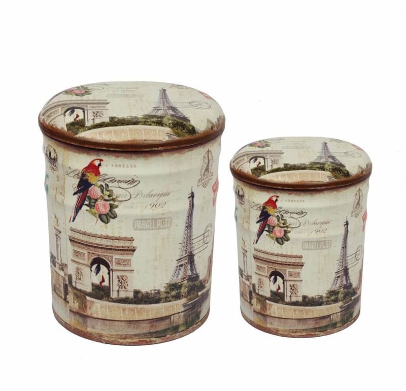 THEO - set di 2 pouf contenitore tondo poggiapiedi