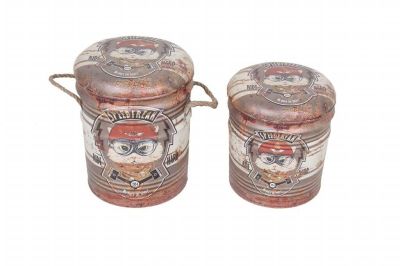 THEODORE - set di 2 pouf contenitore tondo poggiapiedi