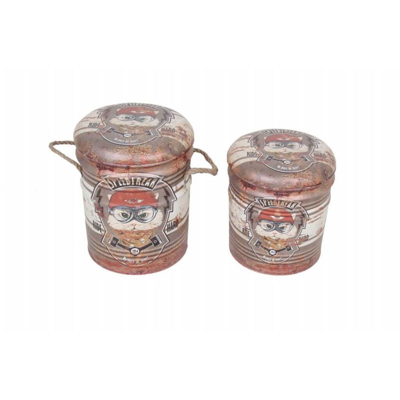 THEODORE - set di 2 pouf contenitore tondo poggiapiedi