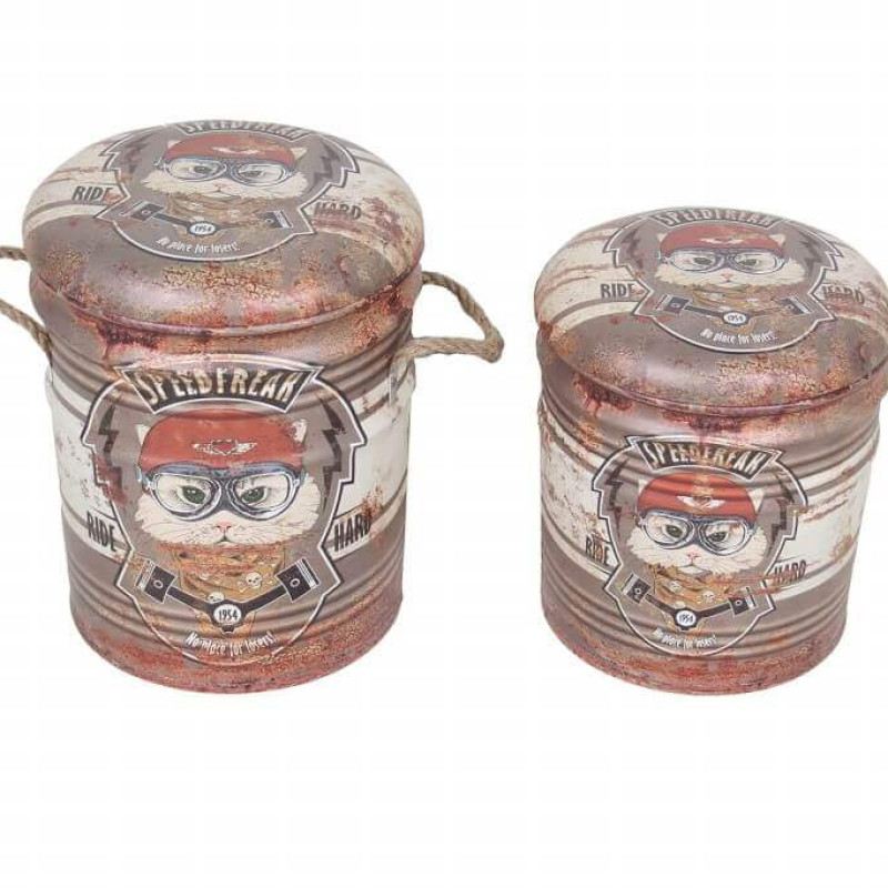 THEODORE - set di 2 pouf contenitore tondo poggiapiedi