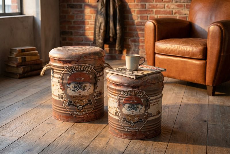 THEODORE - set di 2 pouf contenitore tondo poggiapiedi