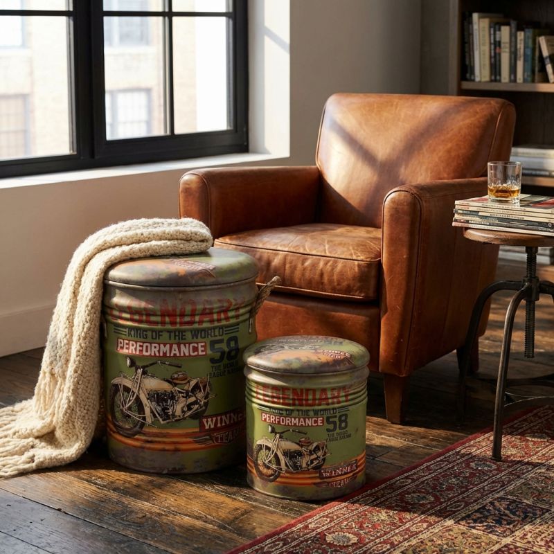 THEODORE - set di 2 pouf contenitore tondo poggiapiedi