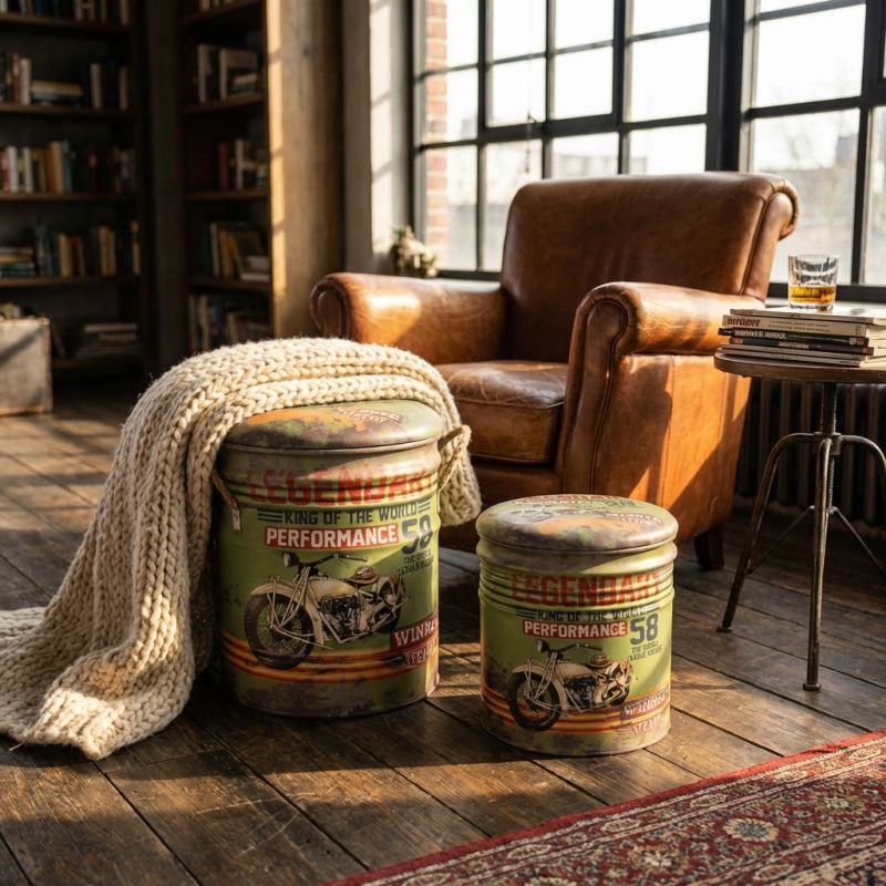 THEODORE - set di 2 pouf contenitore tondo poggiapiedi