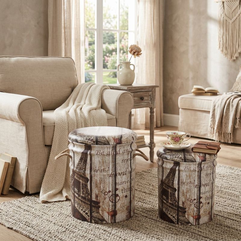 THEODORE - set di 2 pouf contenitore tondo poggiapiedi