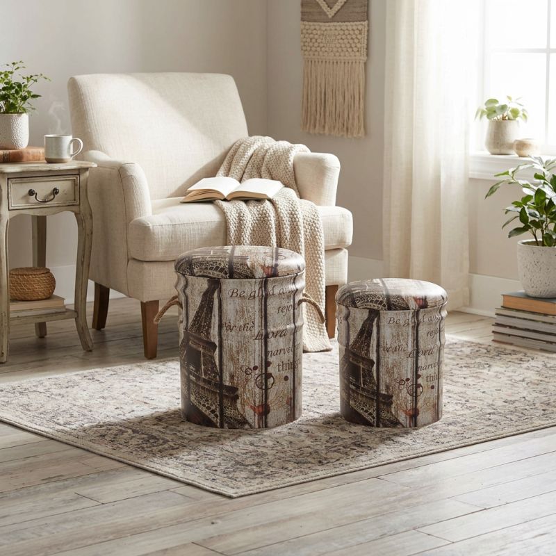 THEODORE - set di 2 pouf contenitore tondo poggiapiedi