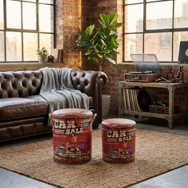 THEODORE - set di 2 pouf contenitore tondo poggiapiedi