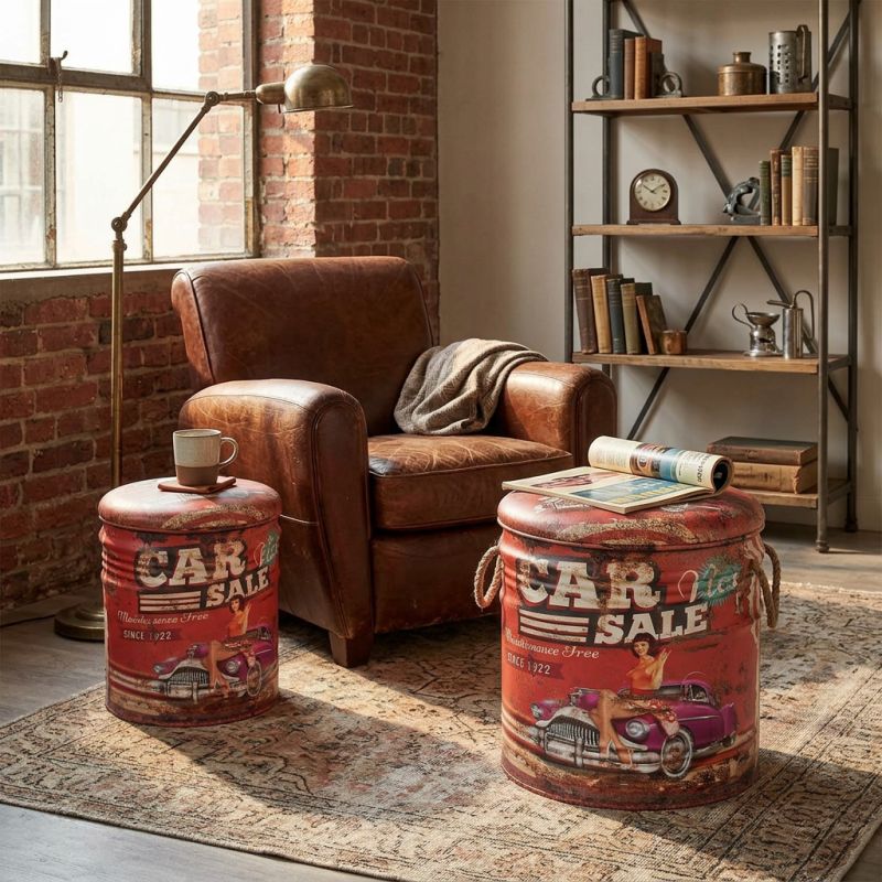 THEODORE - set di 2 pouf contenitore tondo poggiapiedi