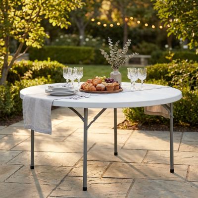 CATE - tavolo catering rotondo pieghevole salvaspazio in acciaio e abs