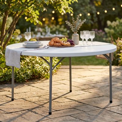 CATE - tavolo catering rotondo pieghevole salvaspazio in acciaio e abs