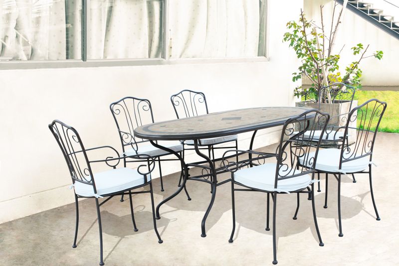 VENTUS - set tavolo in cm 160 x 90 x 74 h con 6 poltrone Ventus