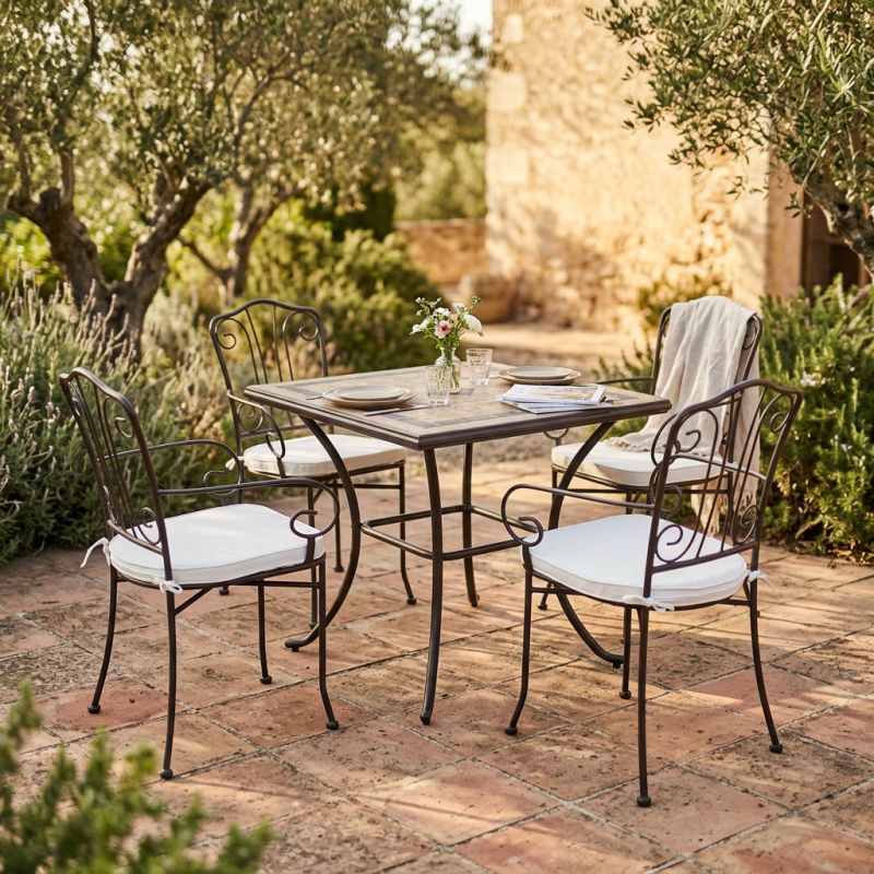 VENTUS - set tavolo in ferro cm 80 x 80 x 74 h con 4 poltrone Ventus