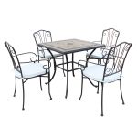 VENTUS - set tavolo in ferro cm 80 x 80 x 74 h con 4 poltrone Ventus