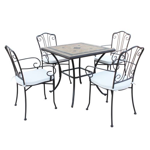 VENTUS - set tavolo in ferro cm 80 x 80 x 74 h con 4 poltrone Ventus