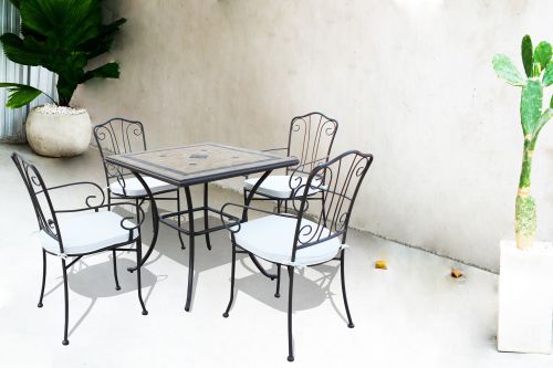 VENTUS - set tavolo in ferro cm 80 x 80 x 74 h con 4 poltrone Ventus