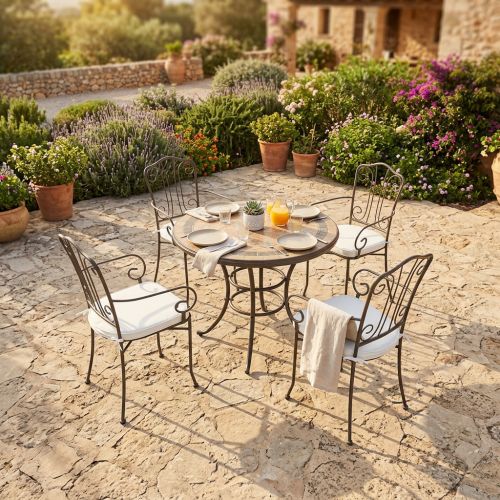 VENTUS - set tavolo in ferro Ø 90 x 74 h con 4 poltrone Ventus