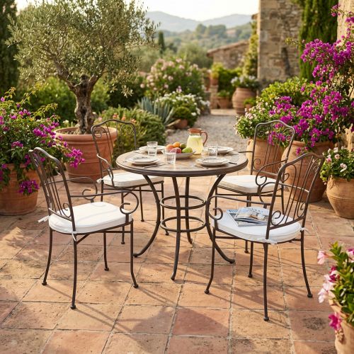 VENTUS - set tavolo in ferro Ø 90 x 74 h con 4 poltrone Ventus