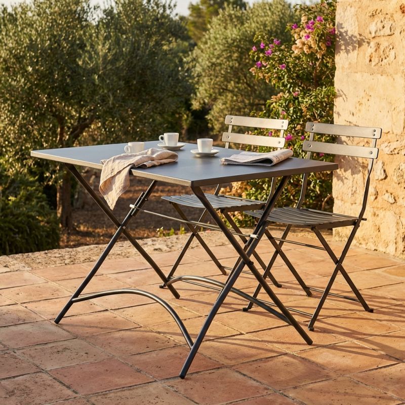 ROMANUS - tavolo in acciaio pieghevole da esterno