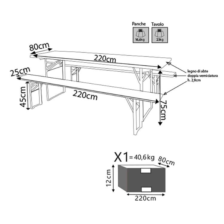 Set birreria con tavolo e due panche 220 x 80 cm