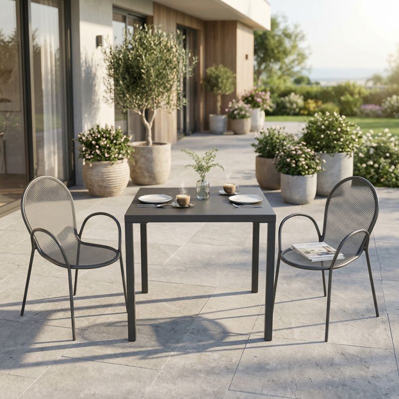 INDEX - set tavolo in alluminio cm 80 x 80 x 73h con 2 poltrone Maris