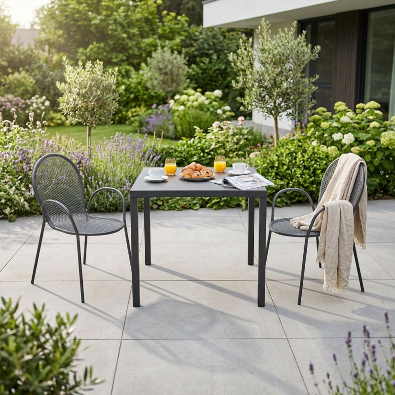 INDEX - set tavolo in alluminio cm 80 x 80 x 73h con 2 poltrone Maris