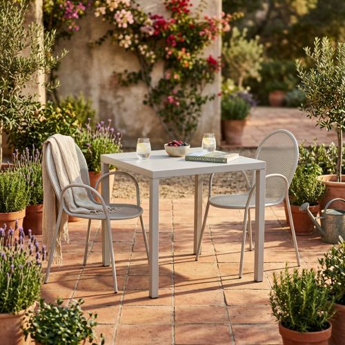 INDEX - set tavolo in alluminio cm 80 x 80 x 73h con 2 poltrone Maris