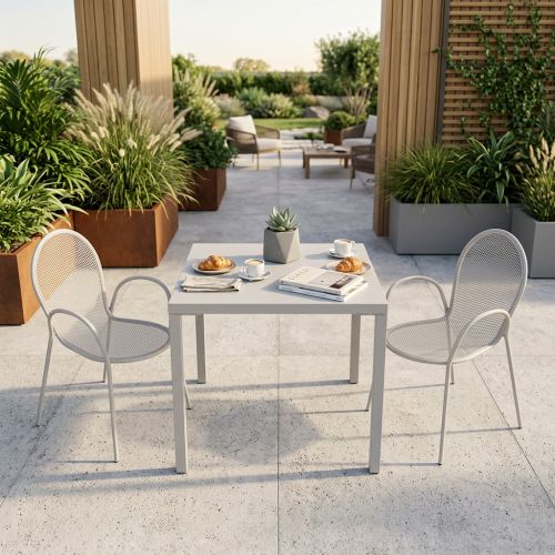 INDEX - set tavolo in alluminio cm 80 x 80 x 73h con 2 poltrone Maris