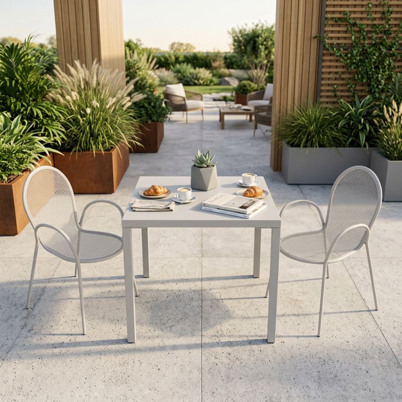 INDEX - set tavolo in alluminio cm 80 x 80 x 73h con 2 poltrone Maris