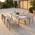 SPLENDOR - set tavolo in alluminio cm 200/300 x 110 x 75 h con 6 poltrone Splendor