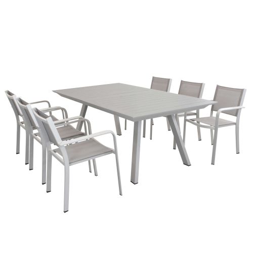 SPLENDOR - set tavolo in alluminio cm 200/300 x 110 x 75 h con 6 poltrone Splendor