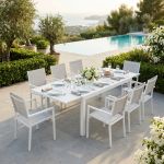 DEXTER - set tavolo in alluminio cm 160/240 x 90 x 75 h con 8 poltrone Venus